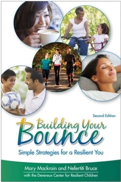 Building Your Bounce book cover showing multiple photos of people exercising and smiling, with subtitle Simple Strategies for a Resilient You